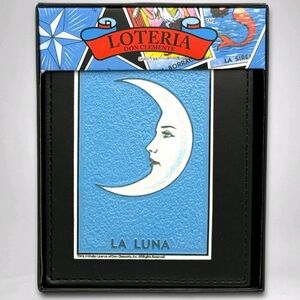 Mexican LOTERIA Men's "LA LUNA" Don Clemente Black Bifold Wallet - NEW